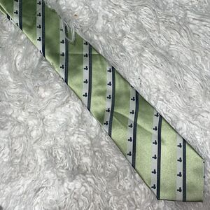 Mickey Mouse Icon Mens 100% Silk Tie ✿ Disney Parks Stripe Necktie Green & Blue